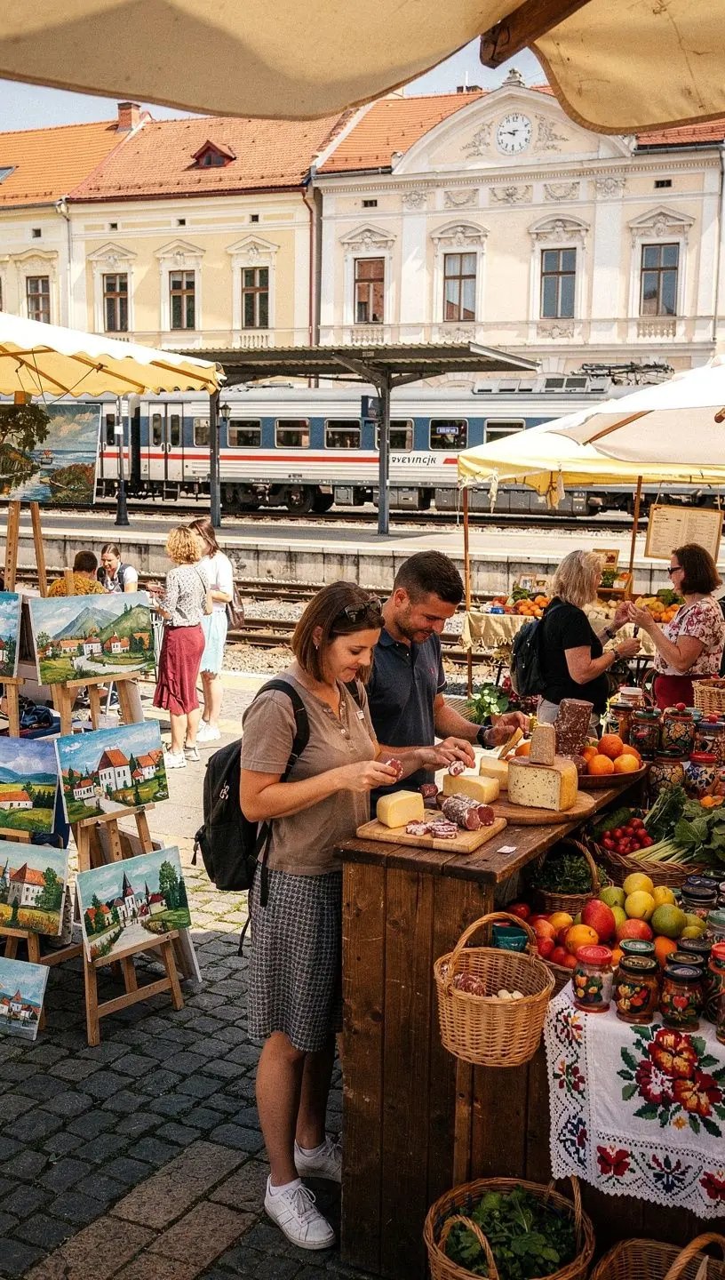 Interiér vlaku s pohodlnými sedadlami a informačnými obrazovkami o trase cesty